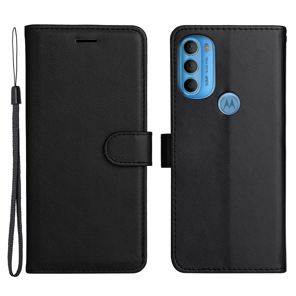 Solid Color Phone Case PU Leather + TPU Stand Wallet Protective Cover for Motorola Moto G71 5G - Black-1