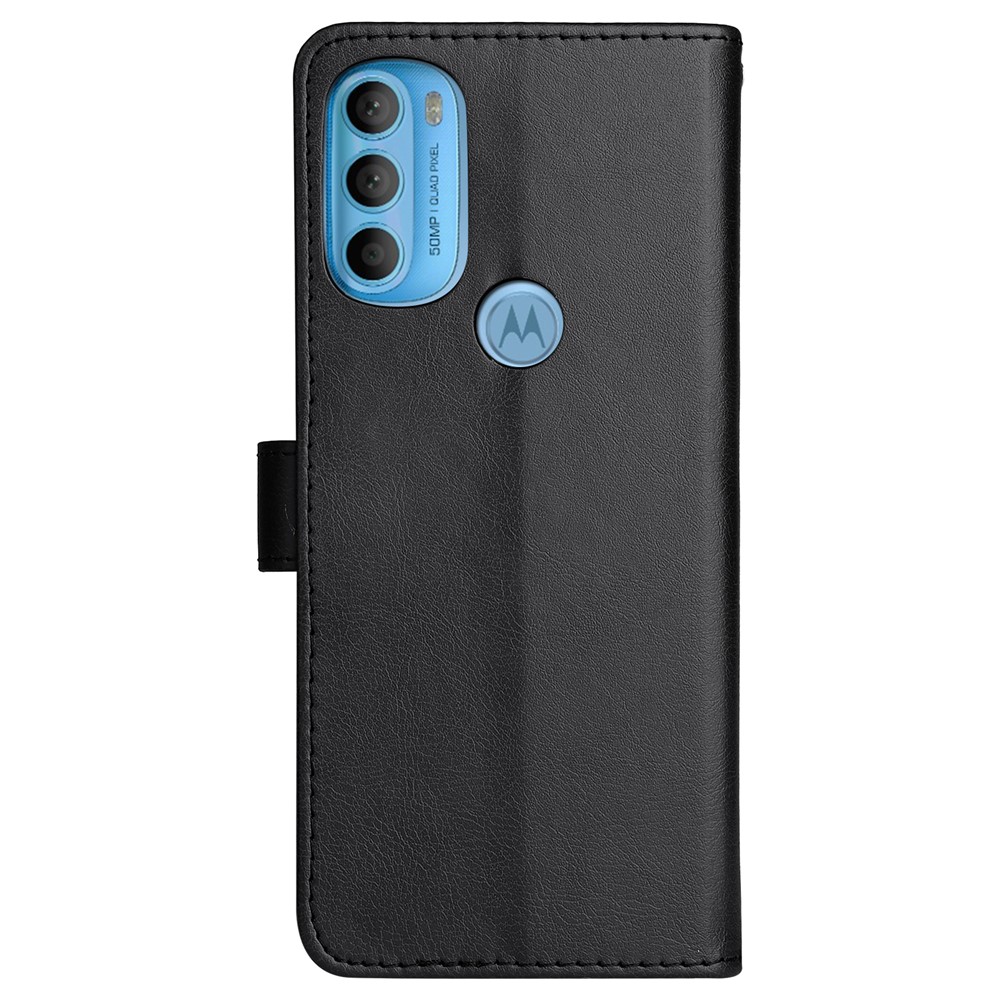 Solid Color Phone Case PU Leather + TPU Stand Wallet Protective Cover for Motorola Moto G71 5G - Black-3