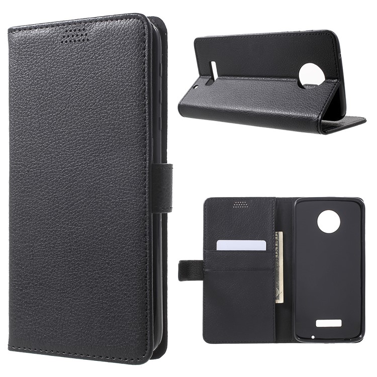Lychee Grain Wallet Leather Stand Case for Motorola Moto Z Play - Black-1