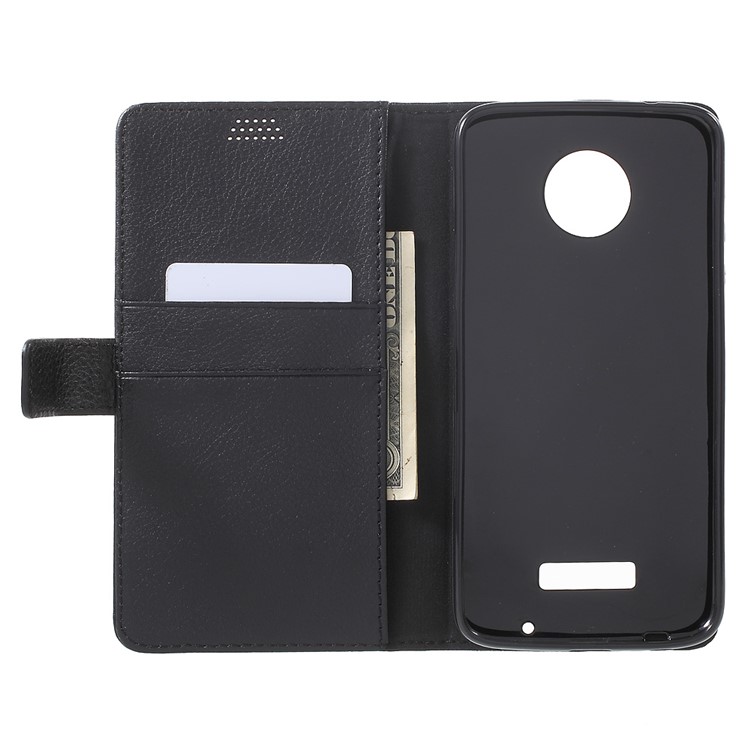 Lychee Grain Wallet Leather Stand Case for Motorola Moto Z Play - Black-4