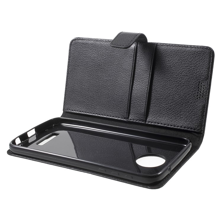 Lychee Grain Wallet Leather Stand Case for Motorola Moto Z Play - Black-5