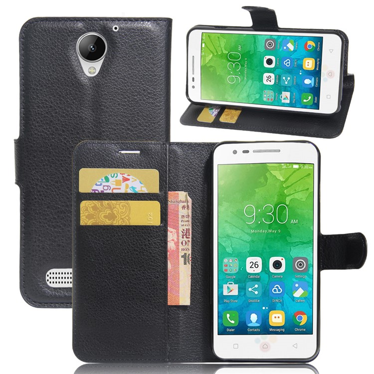 Litchi Skin Stand Wallet Leather Case for Lenovo Vibe C2 Power - Black-2
