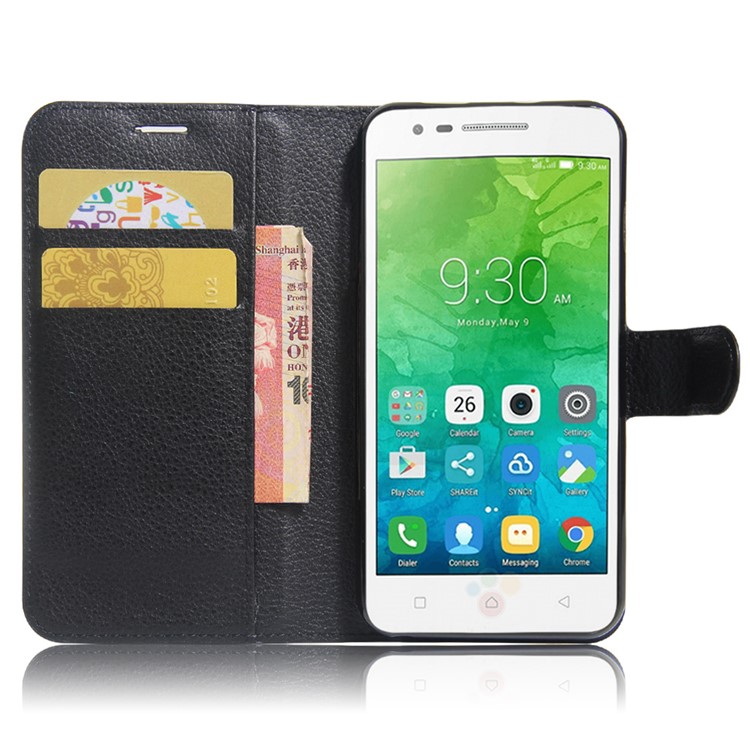 Litchi Skin Stand Wallet Leather Case for Lenovo Vibe C2 Power - Black-3