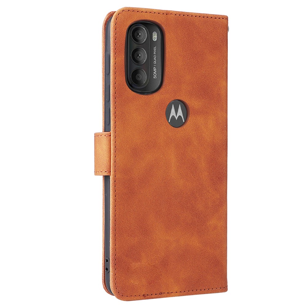 Skin-touch Feeling PU Leather Wallet Case Stand Function Shockproof Soft TPU Phone Cover for Motorola Moto G71 5G - Brown-3