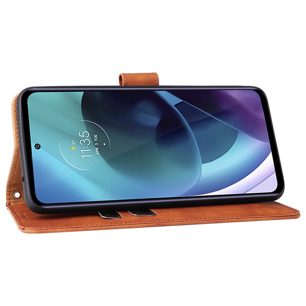 Skin-touch Feeling PU Leather Wallet Case Stand Function Shockproof Soft TPU Phone Cover for Motorola Moto G71 5G - Brown-4