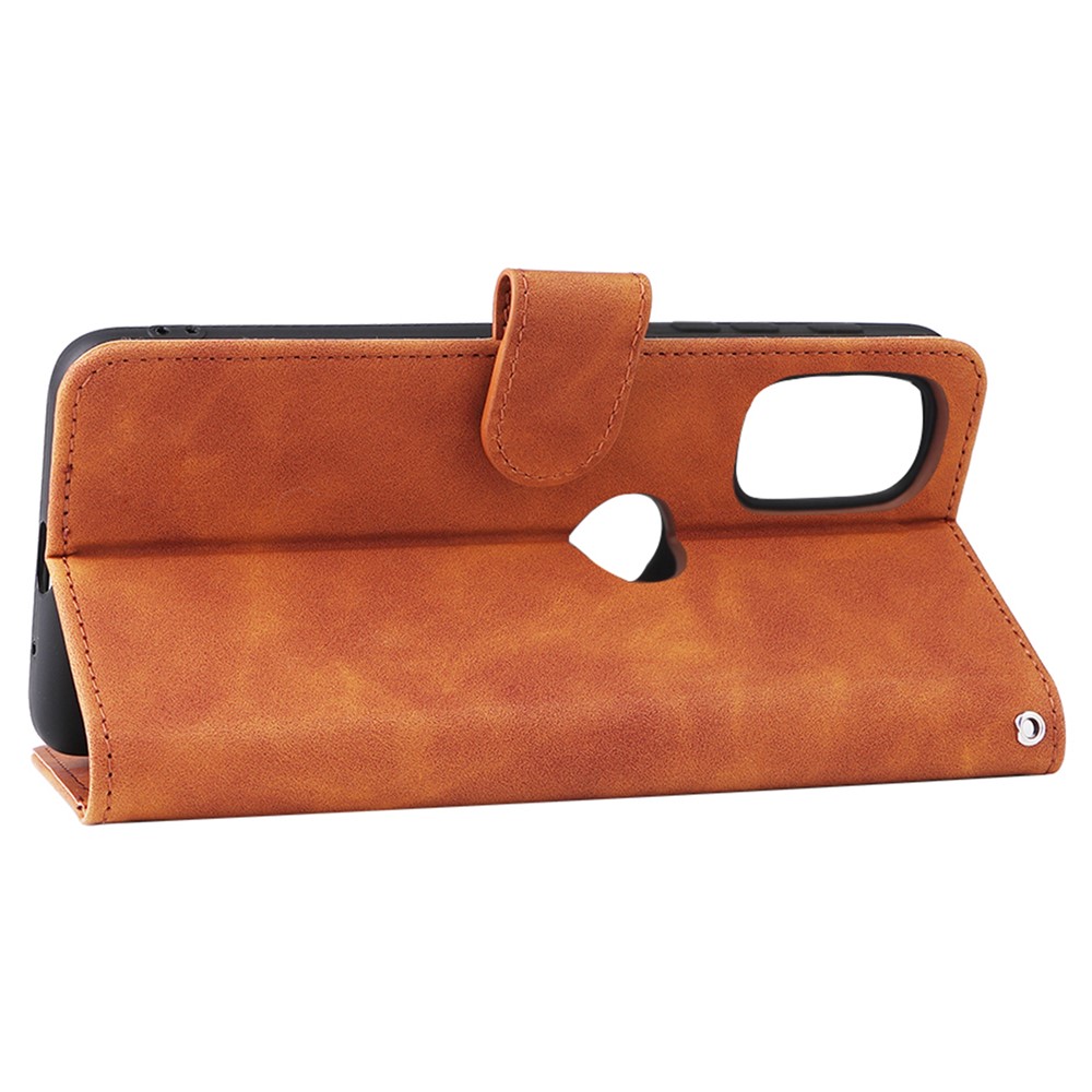 Skin-touch Feeling PU Leather Wallet Case Stand Function Shockproof Soft TPU Phone Cover for Motorola Moto G71 5G - Brown-6