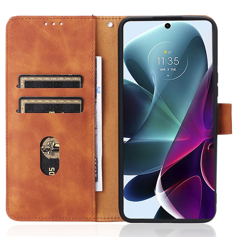 Anti-scratch Splash-repellent Skin-touch Feeling PU Leather + TPU Phone Cover Stand Wallet Shell Mobile Phone Case for Motorola Moto G200 5G - Brown-5