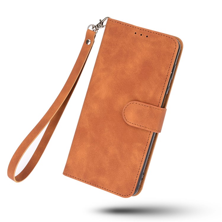 Anti-scratch Splash-repellent Skin-touch Feeling PU Leather + TPU Phone Cover Stand Wallet Shell Mobile Phone Case for Motorola Moto G200 5G - Brown-9