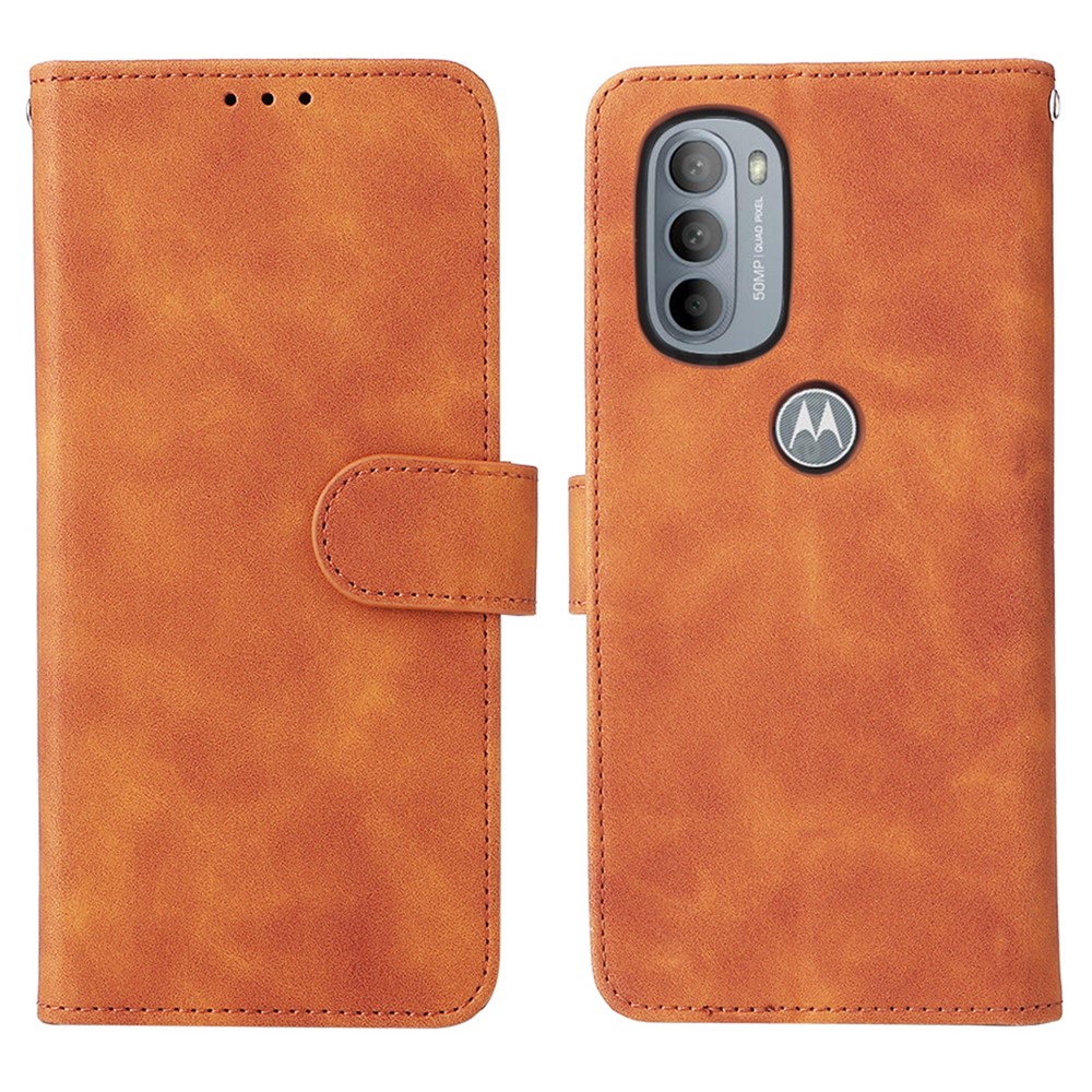 Shockproof Phone Cover Shell Skin-touch Feeling PU Leather Stand Wallet Shell Mobile Phone Case for Motorola Moto G31 / G41 - Brown-1