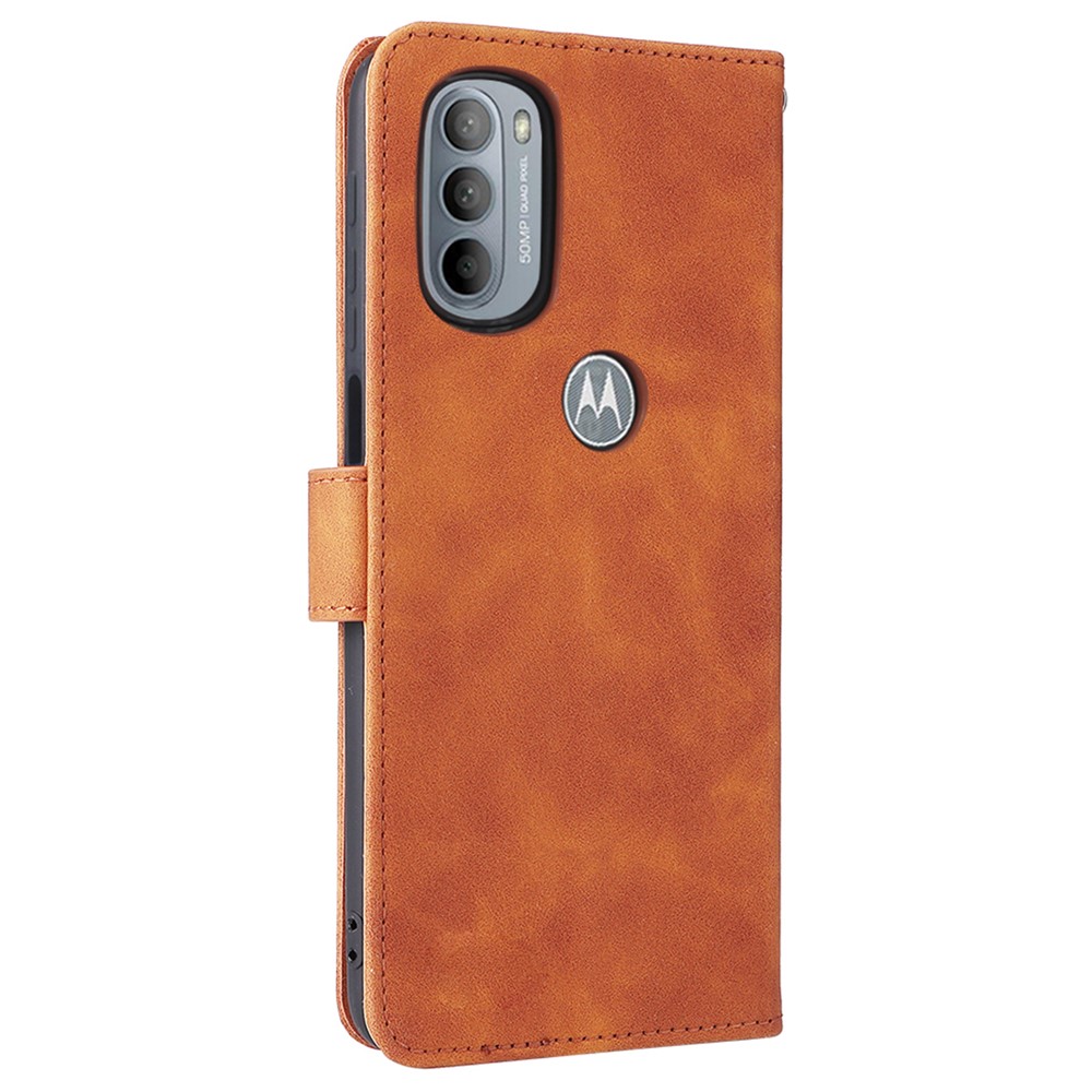Shockproof Phone Cover Shell Skin-touch Feeling PU Leather Stand Wallet Shell Mobile Phone Case for Motorola Moto G31 / G41 - Brown-3