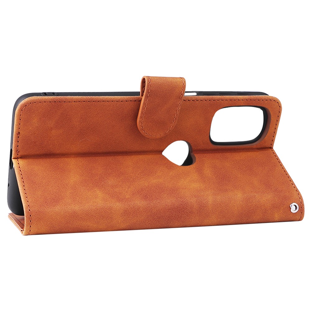 Shockproof Phone Cover Shell Skin-touch Feeling PU Leather Stand Wallet Shell Mobile Phone Case for Motorola Moto G31 / G41 - Brown-6