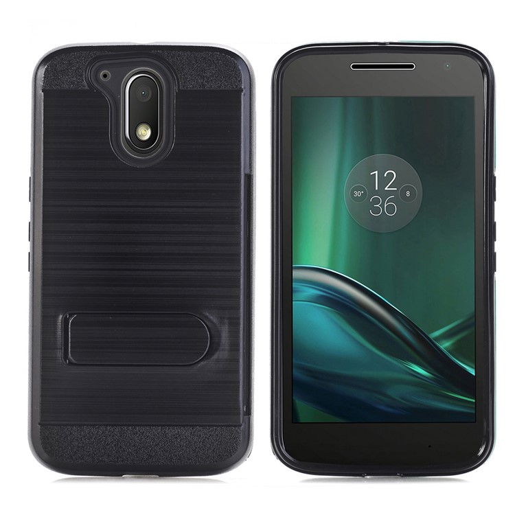 Brushed Plastic + TPU Kickstand Card Slot Combo Case for Motorola Moto G4 / G4 Plus - Black-1