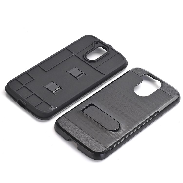 Brushed Plastic + TPU Kickstand Card Slot Combo Case for Motorola Moto G4 / G4 Plus - Black-2
