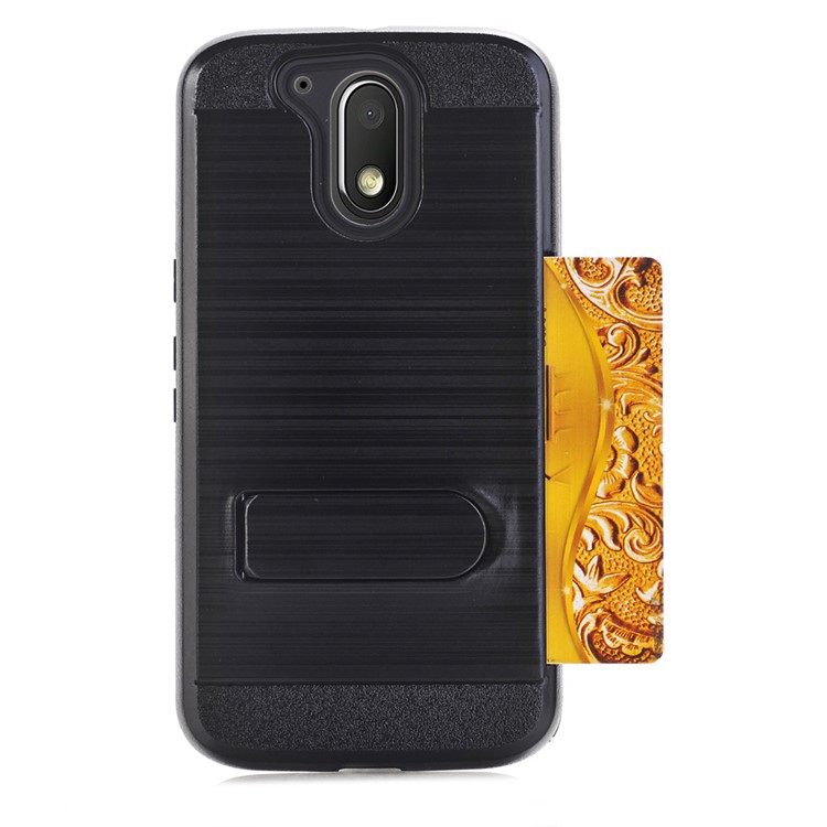 Brushed Plastic + TPU Kickstand Card Slot Combo Case for Motorola Moto G4 / G4 Plus - Black-3