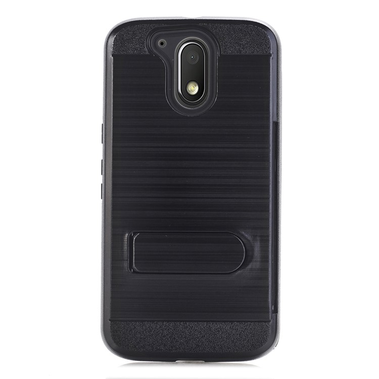 Brushed Plastic + TPU Kickstand Card Slot Combo Case for Motorola Moto G4 / G4 Plus - Black-4