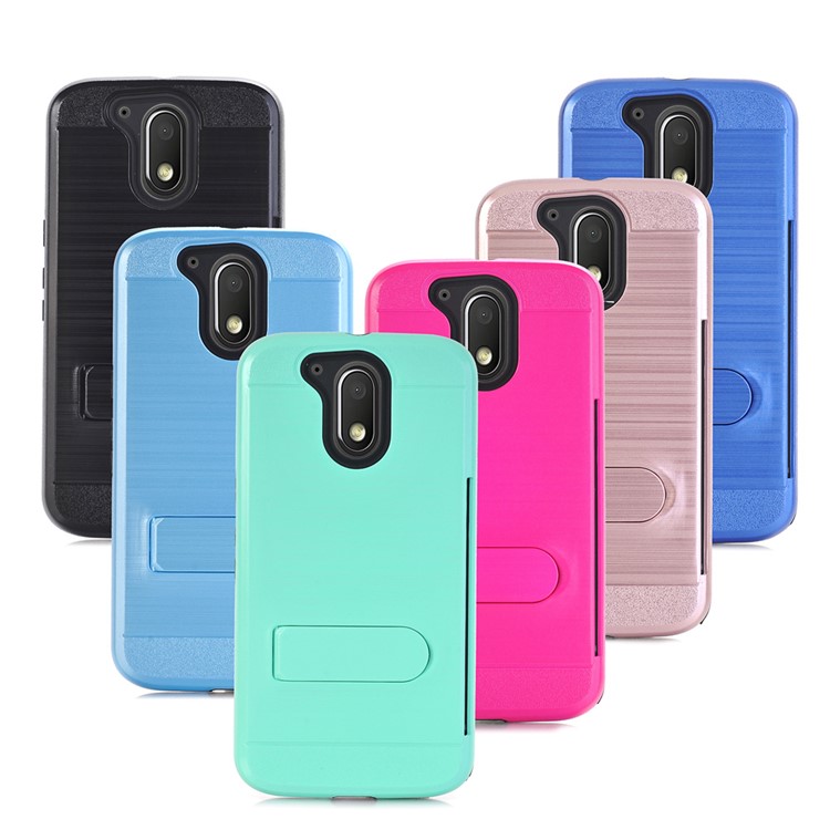 Brushed Plastic + TPU Kickstand Card Slot Combo Case for Motorola Moto G4 / G4 Plus - Black-6