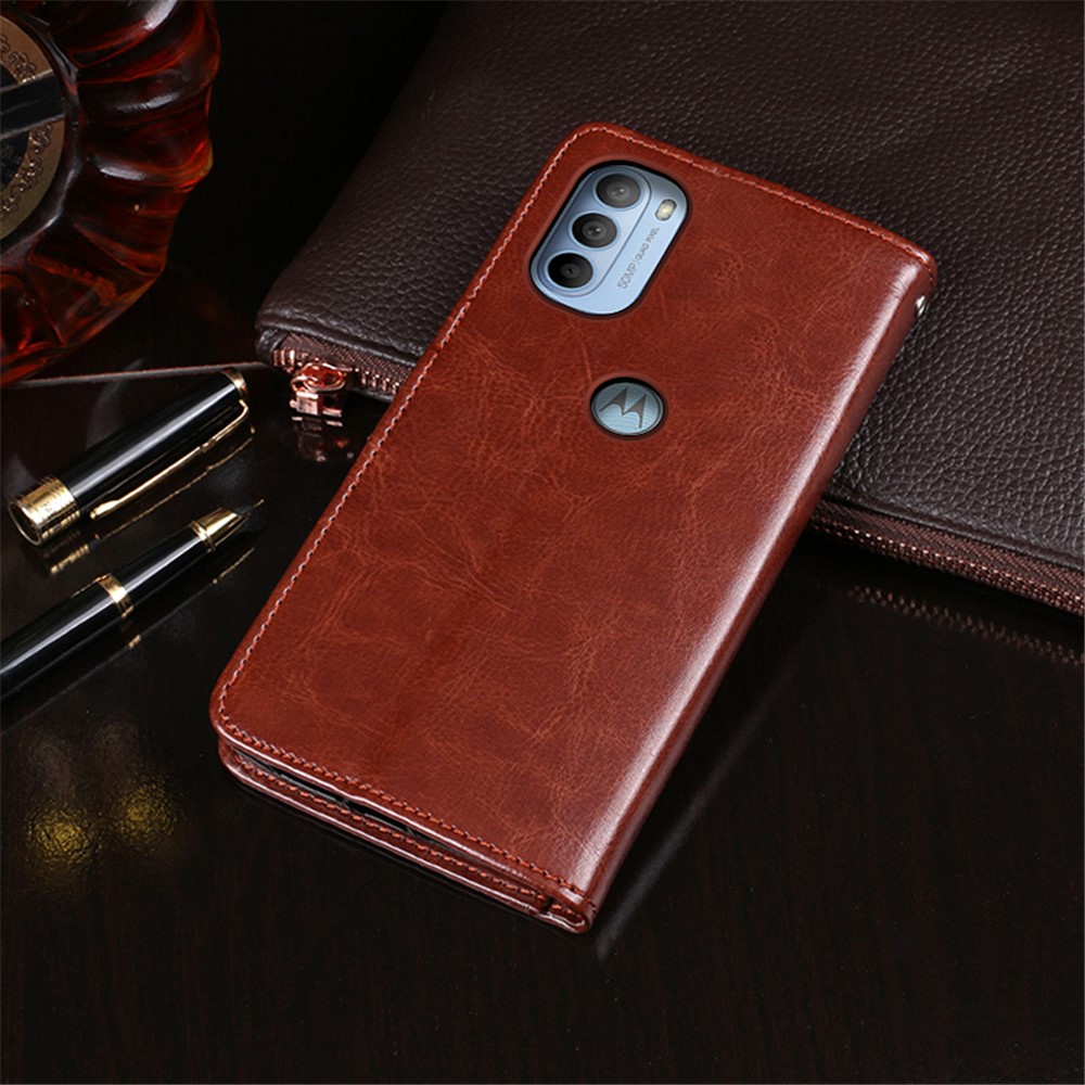 IDEWEI For Motorola Moto G31/G41 Crazy Horse Texture PU Leather Cover + Soft TPU Inner Case Wallet Stand Phone Shell - Brown-3