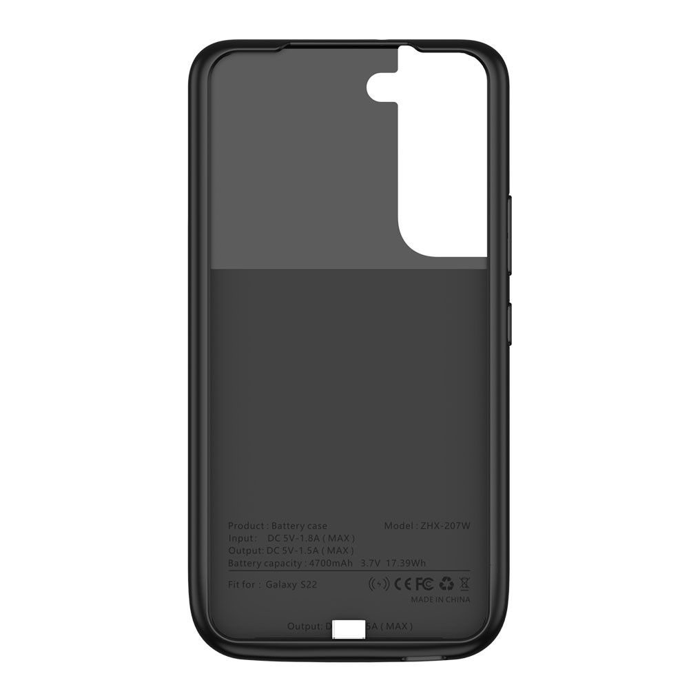 ZHX-208 4700mah Case di Ricarica Del Coperchio Della Batteria Ricaricabile Con Bordo TPU Morbido Per Samsung Galaxy S22 5G-5