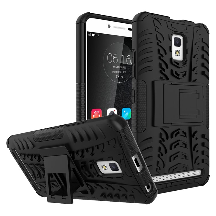 Tyre Pattern PC + TPU Hybrid Case for Lenovo A6600 with Kickstand - Black-1