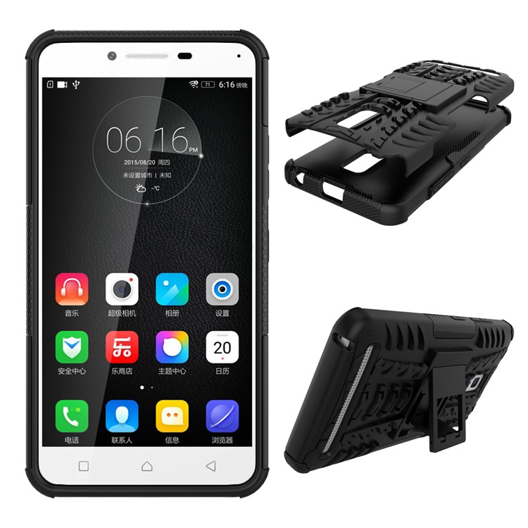 Tyre Pattern PC + TPU Hybrid Case for Lenovo A6600 with Kickstand - Black-2