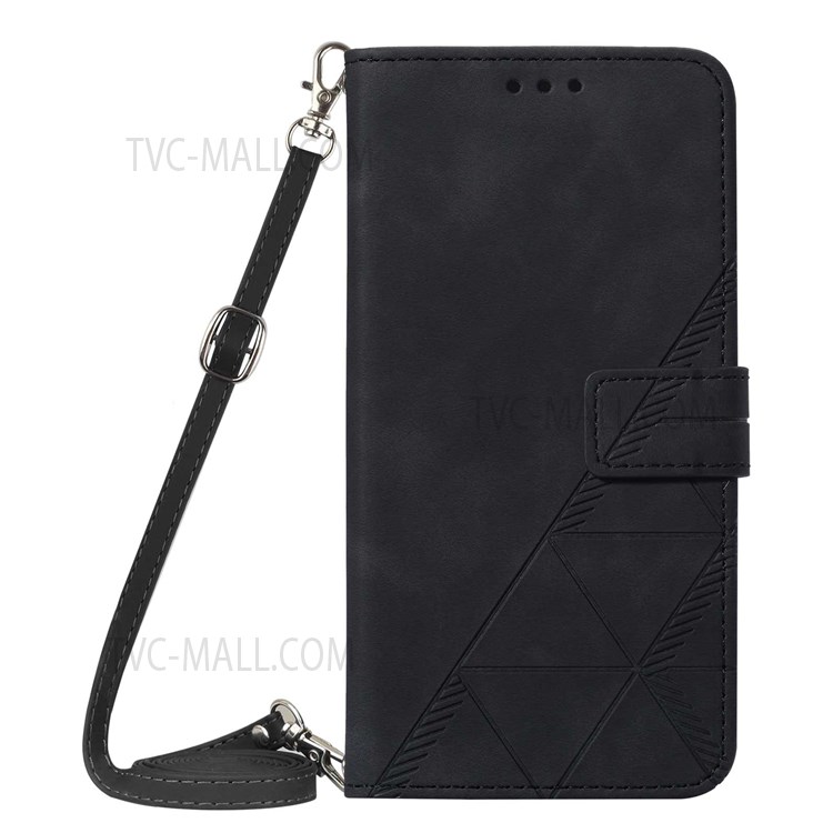 PB2-1 Series Lines Imprinting Phone Case for Motorola Moto G9 Power, PU Leather + Shockproof TPU Magnetic Wallet Flip Stand Covert with Shoulder Strap - Black-2