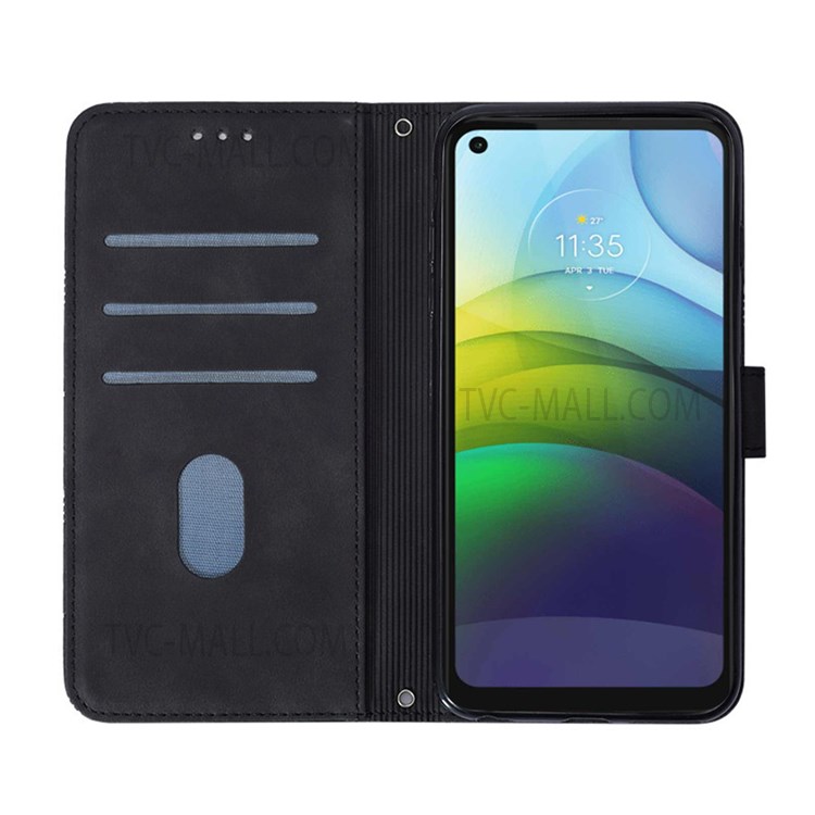 PB2-1 Series Lines Imprinting Phone Case for Motorola Moto G9 Power, PU Leather + Shockproof TPU Magnetic Wallet Flip Stand Covert with Shoulder Strap - Black-4