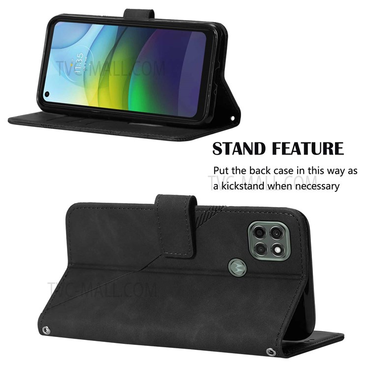 PB2-1 Series Lines Imprinting Phone Case for Motorola Moto G9 Power, PU Leather + Shockproof TPU Magnetic Wallet Flip Stand Covert with Shoulder Strap - Black-5