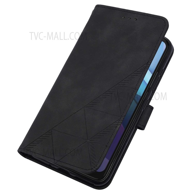PB2-1 Series Lines Imprinting Phone Case for Motorola Moto G9 Power, PU Leather + Shockproof TPU Magnetic Wallet Flip Stand Covert with Shoulder Strap - Black-7