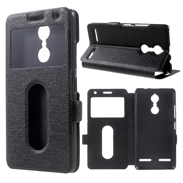 For Lenovo K6 Dual View Window Silk Texture Leather Case - Black-1