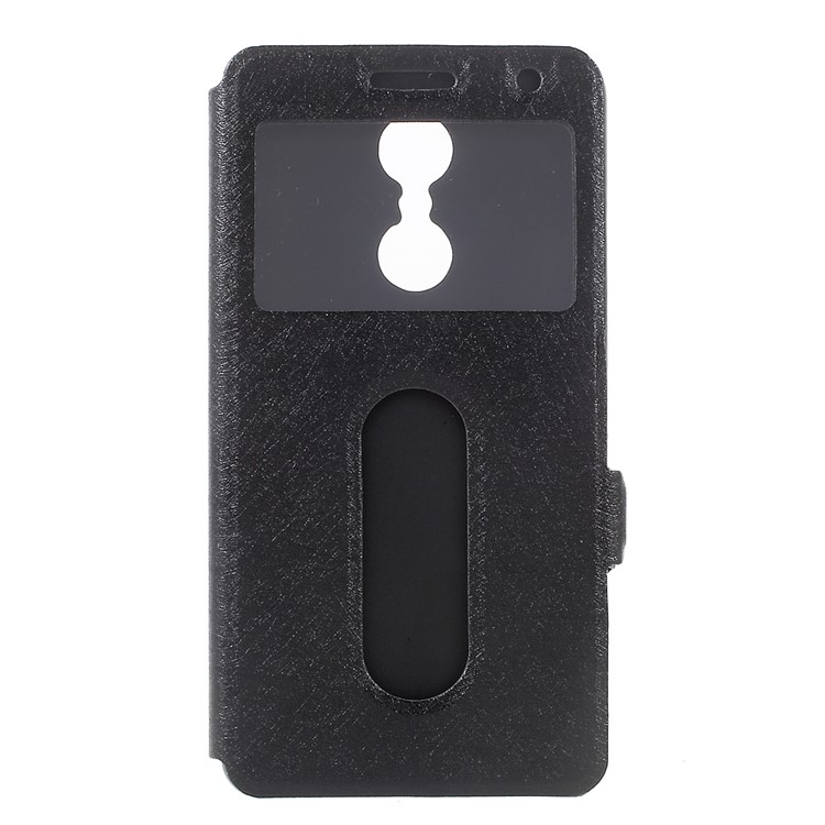 For Lenovo K6 Dual View Window Silk Texture Leather Case - Black-2