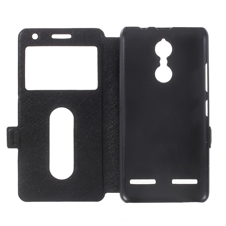 For Lenovo K6 Dual View Window Silk Texture Leather Case - Black-5