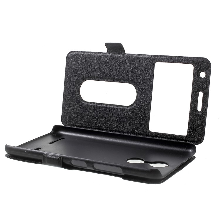 For Lenovo K6 Dual View Window Silk Texture Leather Case - Black-6