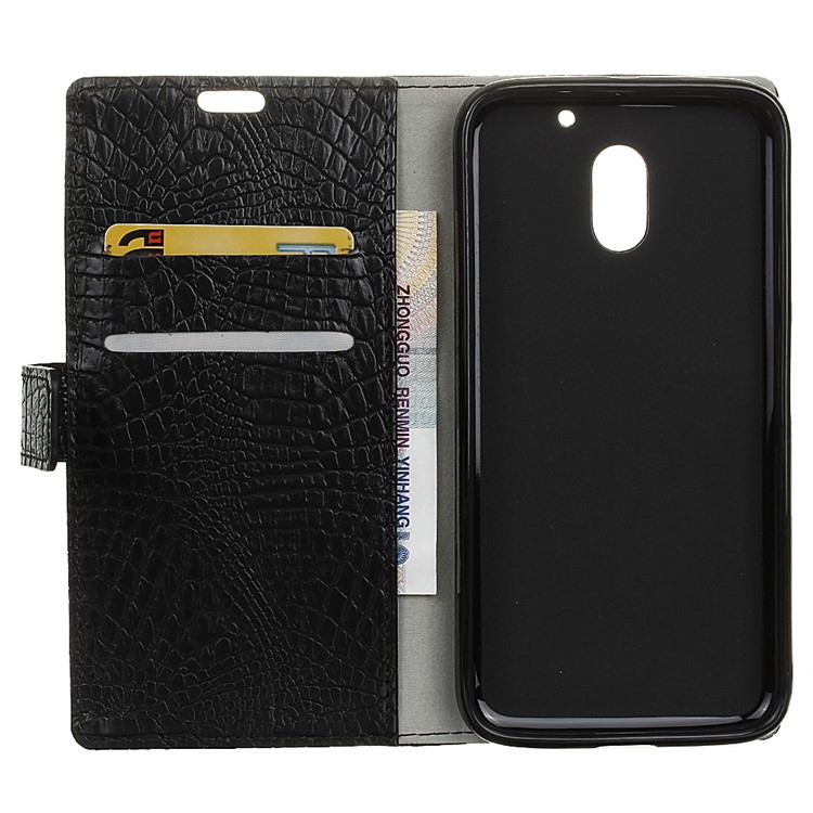 Crocodile Texture Leather Wallet Phone Case for Motorola Moto E3 Power - Black-4