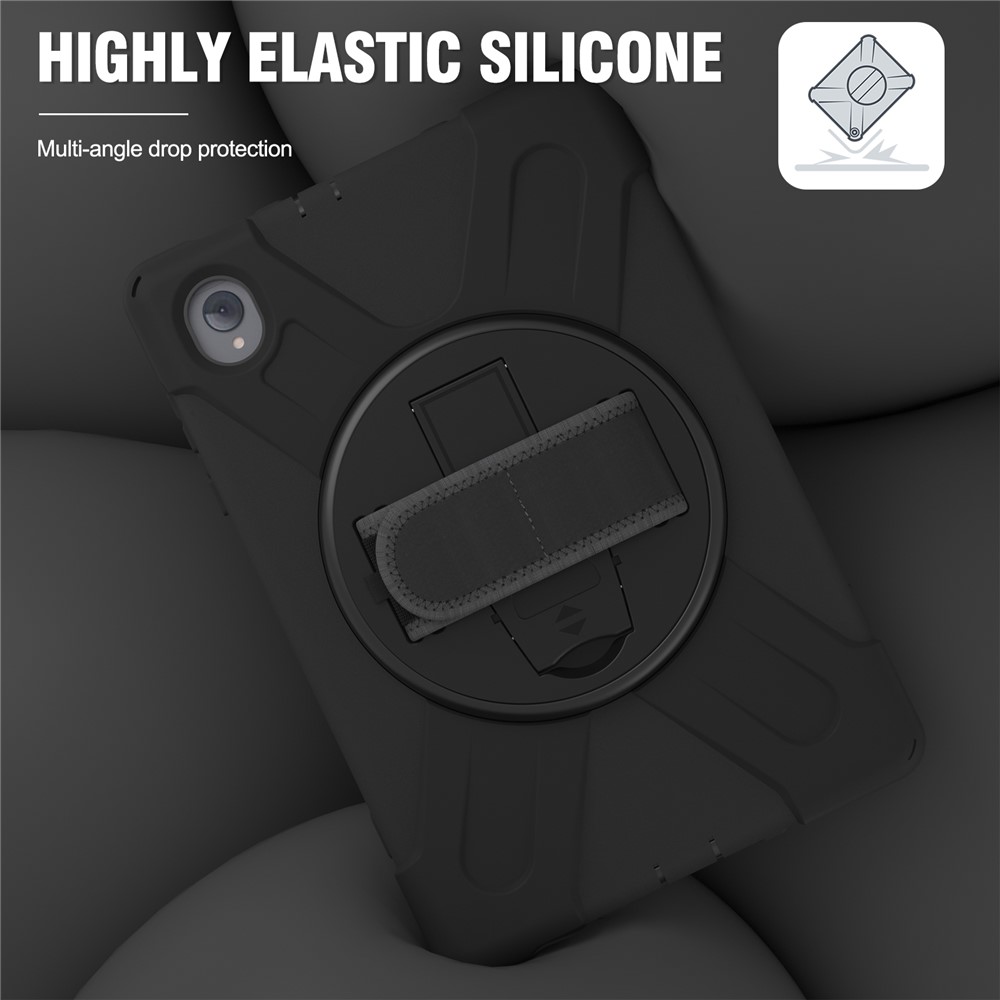 For Lenovo Tab K10/M10 Plus 360-degree Swiveling Kickstand Anti-scratch PC + Silicone Hybrid Case Cover Shell with Hand Band - Black-3