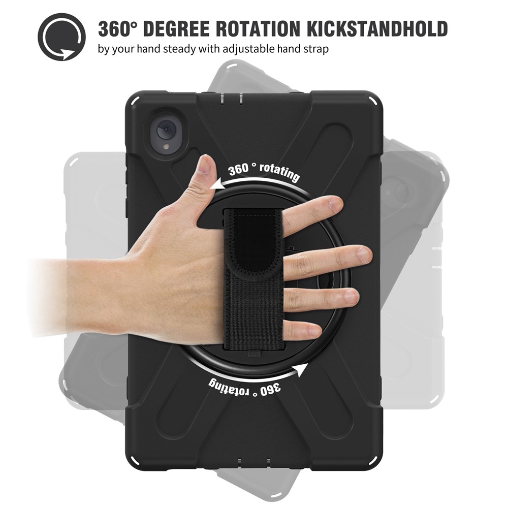For Lenovo Tab K10/M10 Plus 360-degree Swiveling Kickstand Anti-scratch PC + Silicone Hybrid Case Cover Shell with Hand Band - Black-8