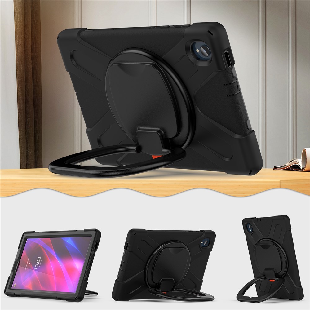 For Lenovo Tab K10/M10 Plus PC+Silicone Hybrid Tablet Cover with 360° Swivel Kickstand Case - Black-3