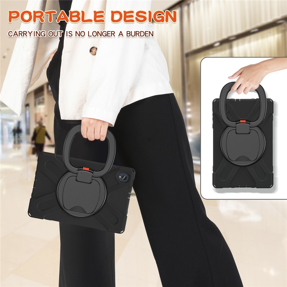 For Lenovo Tab K10/M10 Plus PC+Silicone Hybrid Tablet Cover with 360° Swivel Kickstand Case - Black-8