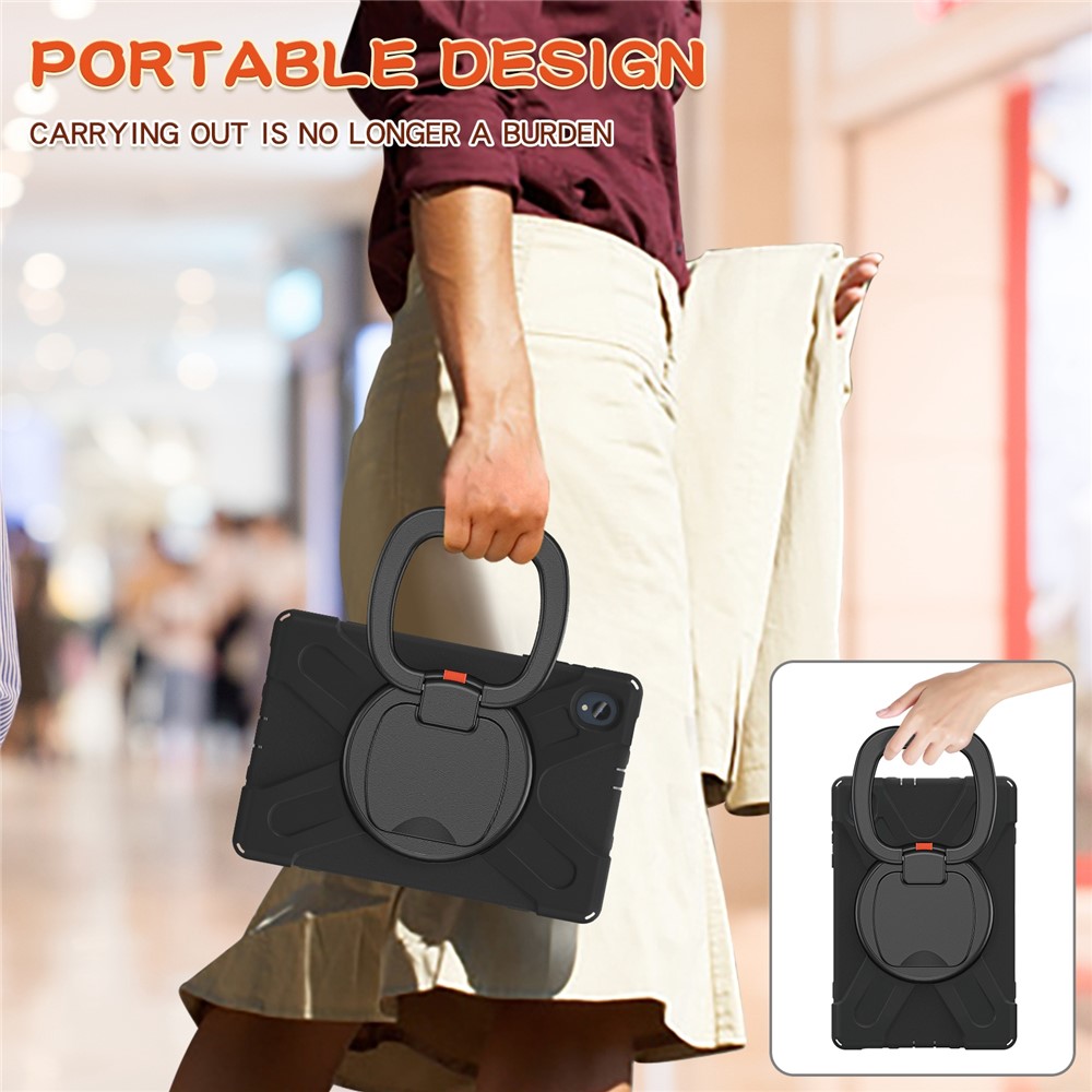 For Lenovo Tab K10/M10 Plus Anti-fall Shoulder Strap Design PC+Silicone Hybrid Tablet Cover with 360° Swivel Kickstand Case - Black-8