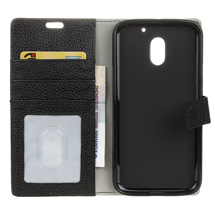 Genuine Leather Wallet Stand Phone Case for Motorola Moto E3 Power - Black-4