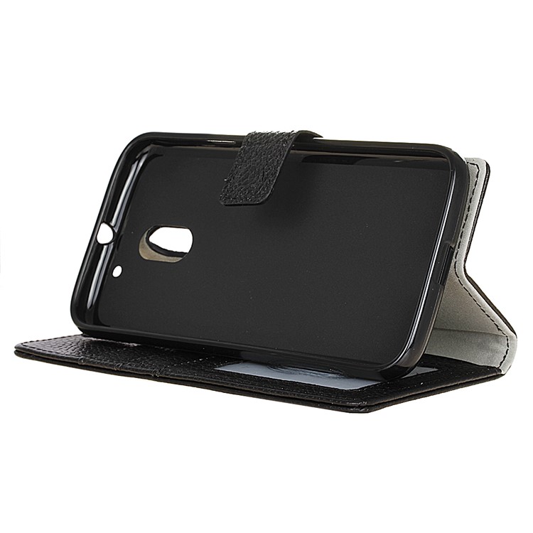 Genuine Leather Wallet Stand Phone Case for Motorola Moto E3 Power - Black-5