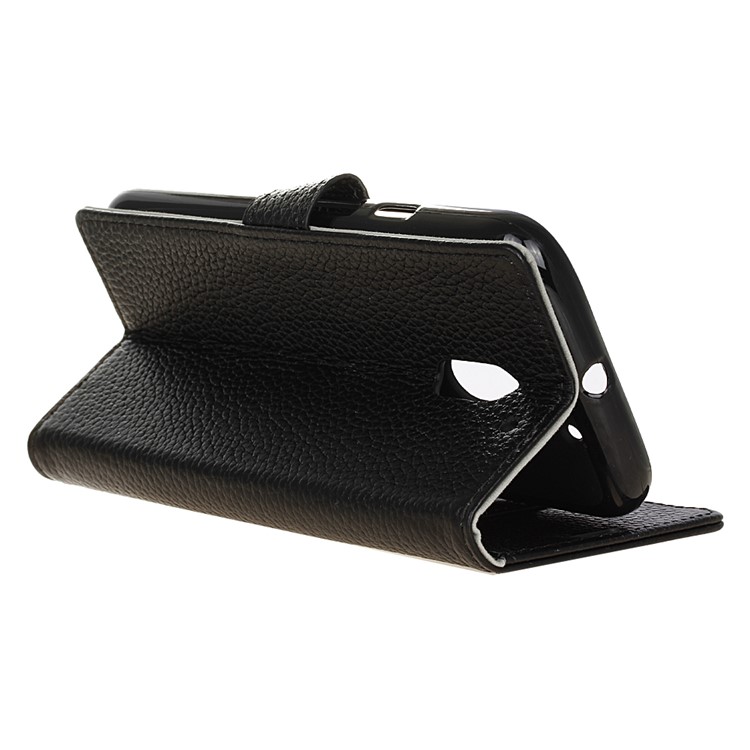 Genuine Leather Wallet Stand Phone Case for Motorola Moto E3 Power - Black-6
