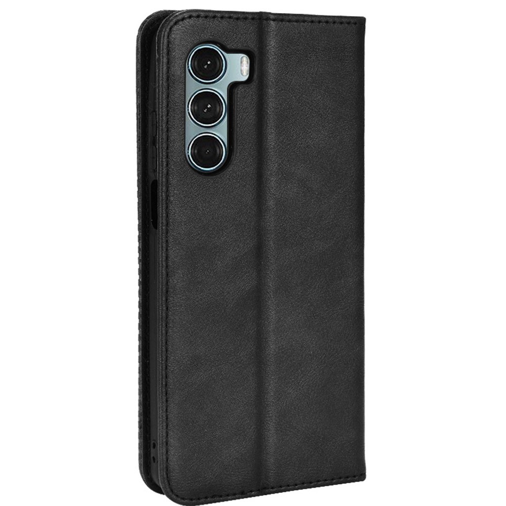 For Motorola Moto G200 5G/Edge S30 Scratch-resistant PU Leather Wallet Case Imprinted Mosaic Vintage Anti-fall Magnetic Absorption Stand Flip Cell Phone Cover - Black-3