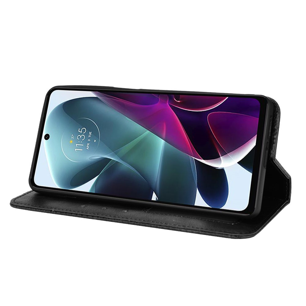 For Motorola Moto G200 5G/Edge S30 Scratch-resistant PU Leather Wallet Case Imprinted Mosaic Vintage Anti-fall Magnetic Absorption Stand Flip Cell Phone Cover - Black-6