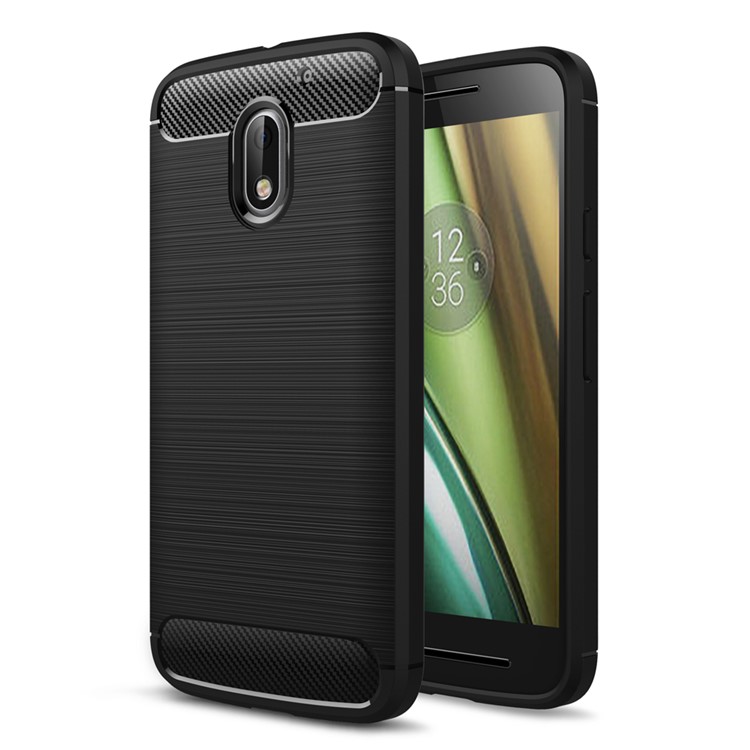 Carbon Fibre Brushed TPU Case for Motorola Moto E3 - Black-1