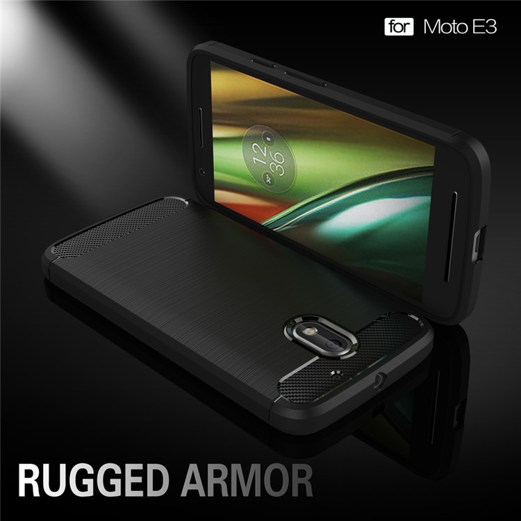 Carbon Fibre Brushed TPU Case for Motorola Moto E3 - Black-2