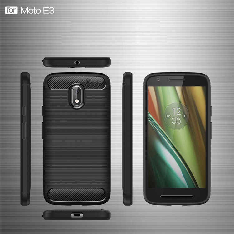 Carbon Fibre Brushed TPU Case for Motorola Moto E3 - Black-6