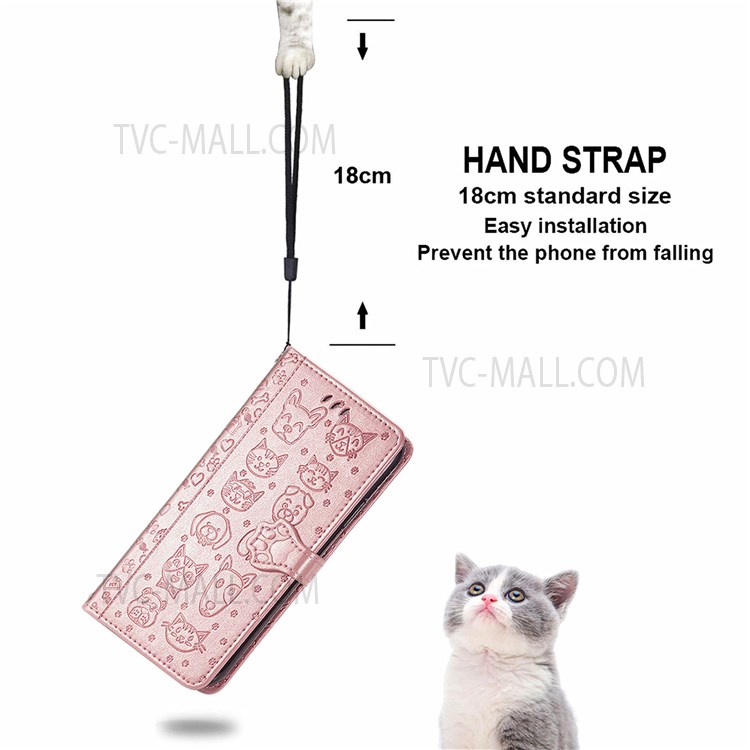 Cat Dog Imprinted Phone Case for Motorola Moto G71 5G, PU Leather Magnetic Clasp Flip Stand Folding Cover with Wallet and Strap - Rose Gold-6