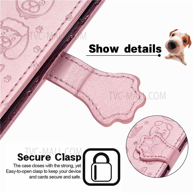 Cat Dog Imprinted Phone Case for Motorola Moto G71 5G, PU Leather Magnetic Clasp Flip Stand Folding Cover with Wallet and Strap - Rose Gold-7