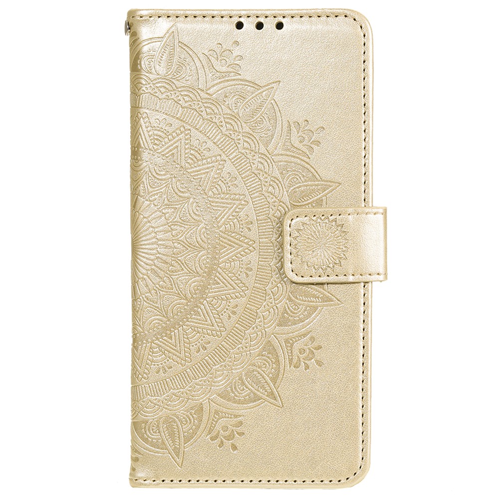 For Motorola Moto G31/Moto G41 PU Leather Wallet Phone Case Mandala Flower Imprinted Stand Flip Cover with Hand Strap - Gold-2