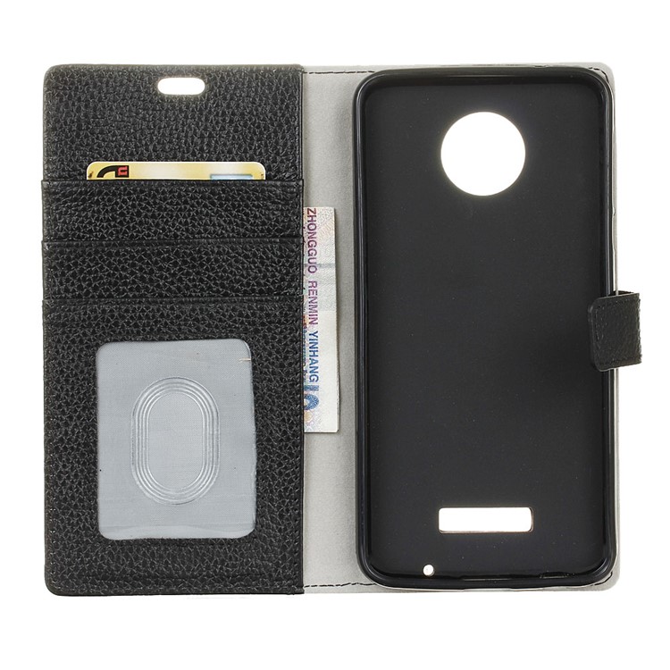 For Motorola Moto Z Play Wallet Genuine Leather Case Stand Lychee Texture - Black-4